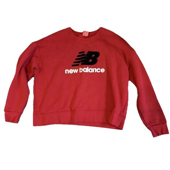 New Balance Big Fuzzy Textured Logo Red Crewneck Sweatshirt Women's Size XL - Picture 1 of 7